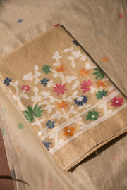 Floral Reverie Beige Soft Cotton Unstitched Suit Set